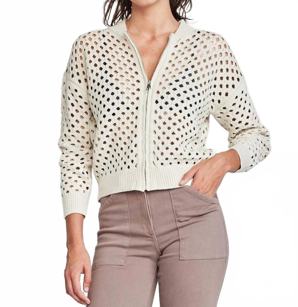 NEW SELF CONTRAST maggie fishnet cardigan in milk